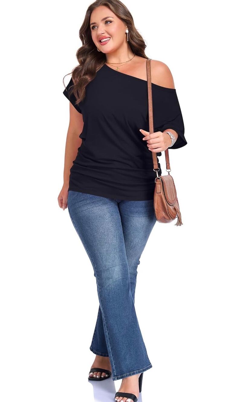 Women’s Black Off the Shoulder Boatneck Short Sleeve Top Fitted Waist Size Large